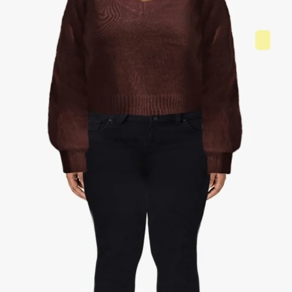 Cropped V-Neck Sweater | Deep Coffee - Picture 2 of 5